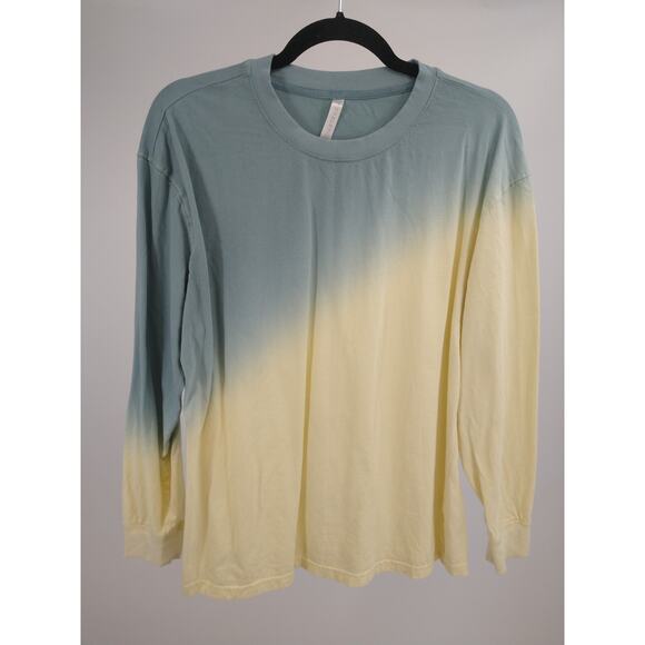 Fabletics Womens T-Shirt M Boyfriend Long Sleeve Tee Dip Dye Seafoam Buttermilk - Picture 3 of 8